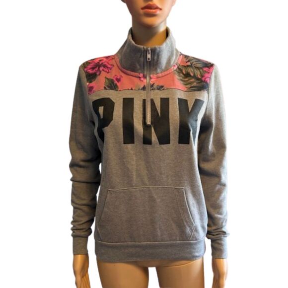 Victoria's Secret PINK Perfect Quarter Zip Pullover Sweatshirt Gray size XS E88 - Picture 1 of 7